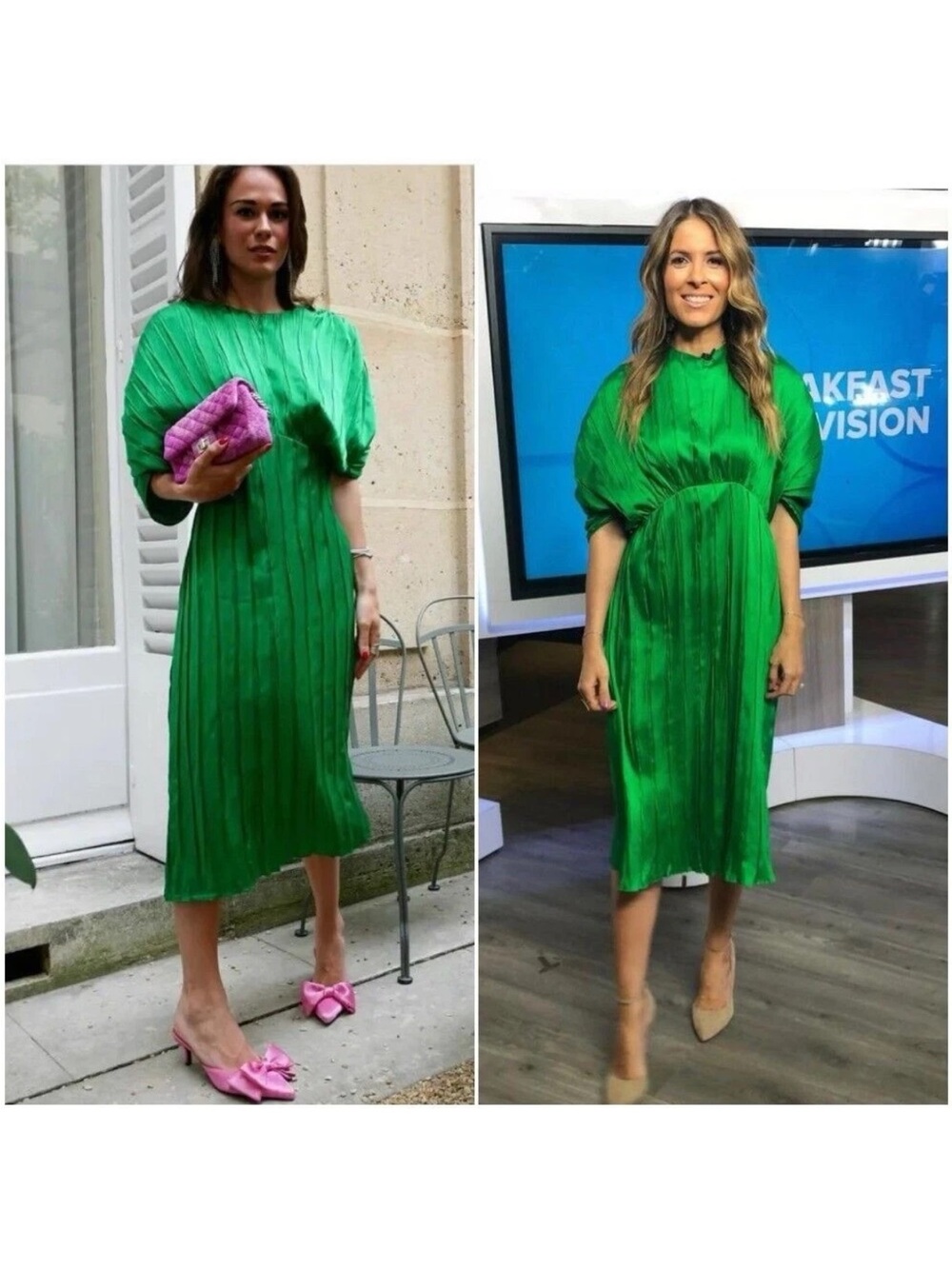 Zara Vibrant Green Pleated Midi Dress